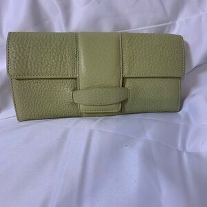 Ann Taylor Factory Light Olive Green Pebbled Leather Clutch NWT
